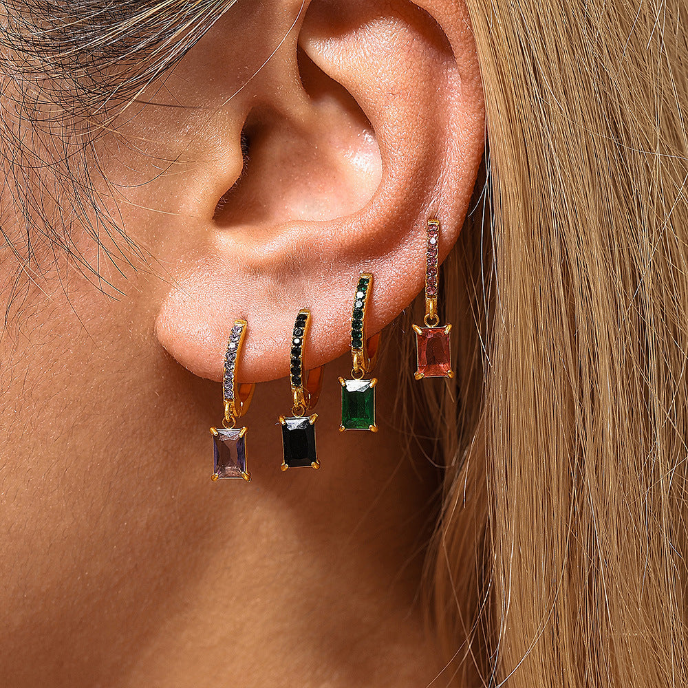 Wholesale Stainless Steel  Light Luxury Square Drop Zircon Earrings