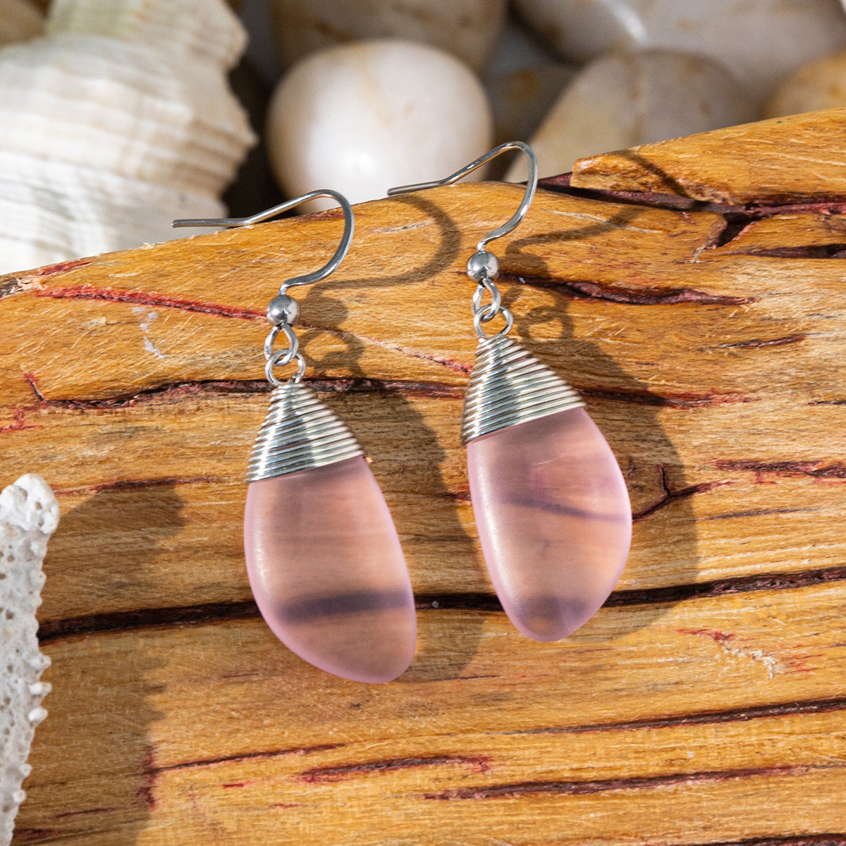 Wholesale Seaside holiday style colored sea glass earrings