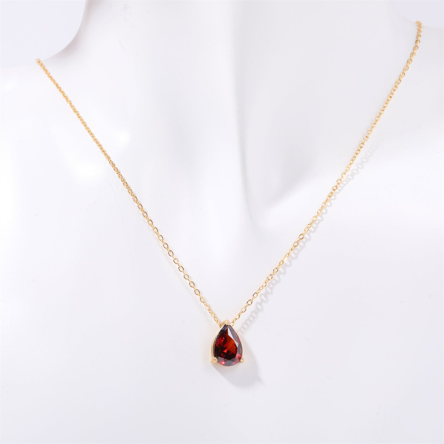 Wholesale Titanium steel pear-shaped water drop zircon 12th birthday stone birthstone necklace