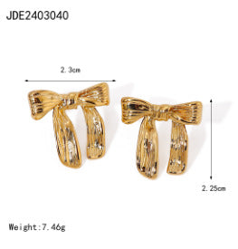 Wholesale 18k Gold Stainless Steel Earrings Flat Snake Chain Bow Earrings ACC-ES-Wanx001