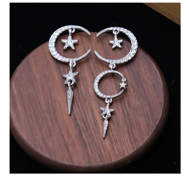Wholesale exaggerated moon inlaid zircon silver needle earrings