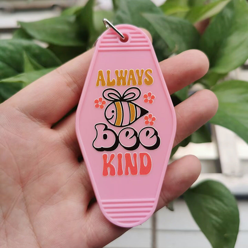 Wholesale Hotel ALWAYS BEE KIND Retro Plastic Tag Keychains ACC-KC-MeiXin006
