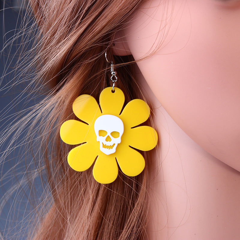 Wholesale Halloween Asymmetric Glitter Letter Horror Pumpkin Knife Ghost Skull Skeleton Spider Acrylic Exaggerated Earrings