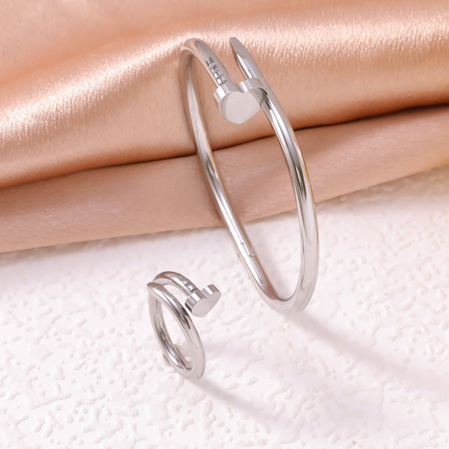 Wholesale Stainless Steel Electroplated Heart Bracelet And Ring Set For Couples Chic Jewelry Gift For Everyday Wear