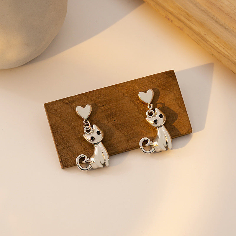 Wholesale Silver Needle Cute Small Oil Drop Cat Earrings ACC-ES-MDD055