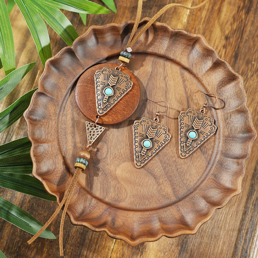 Wholesale Bohemian Geometric Necklace and Earrings Set Alloy Electroplated Fashion Accessory