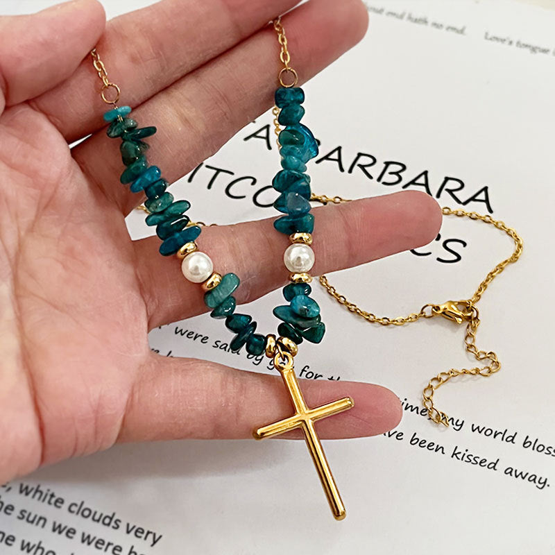 Wholesale cross gravel beaded necklace