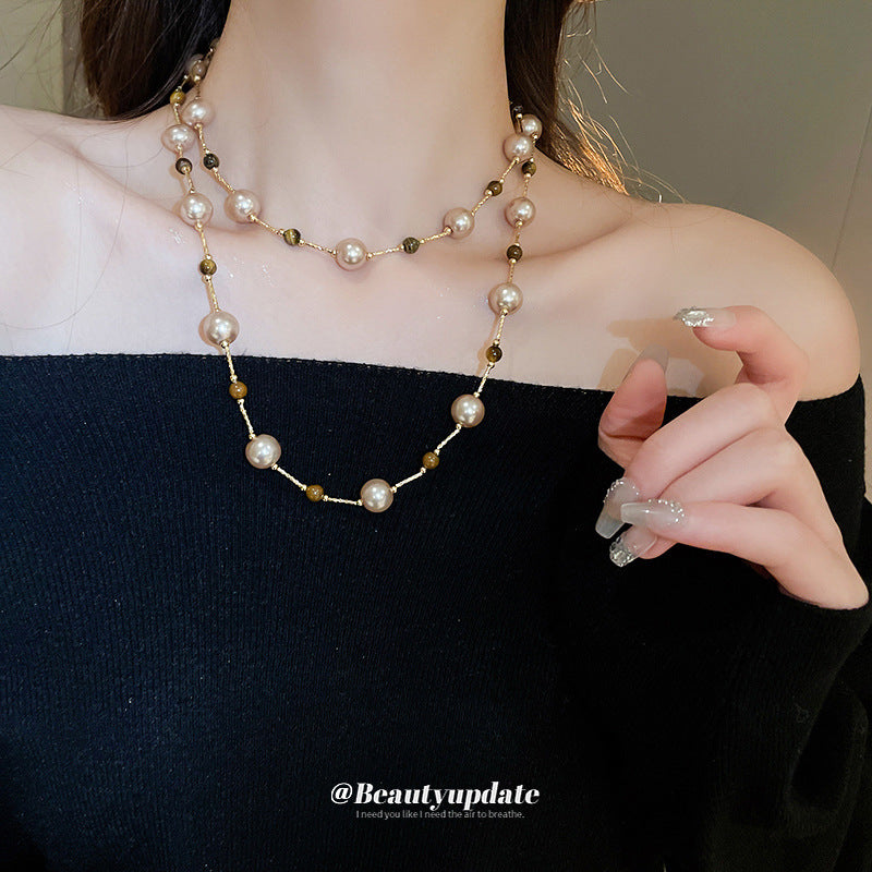 Wholesale  tiger's eye  pearl necklace  sweater  light luxury necklaces