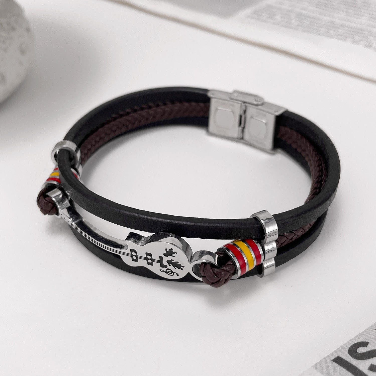 Wholesale  Hip Hop Guitar Men's Leather Bracelet