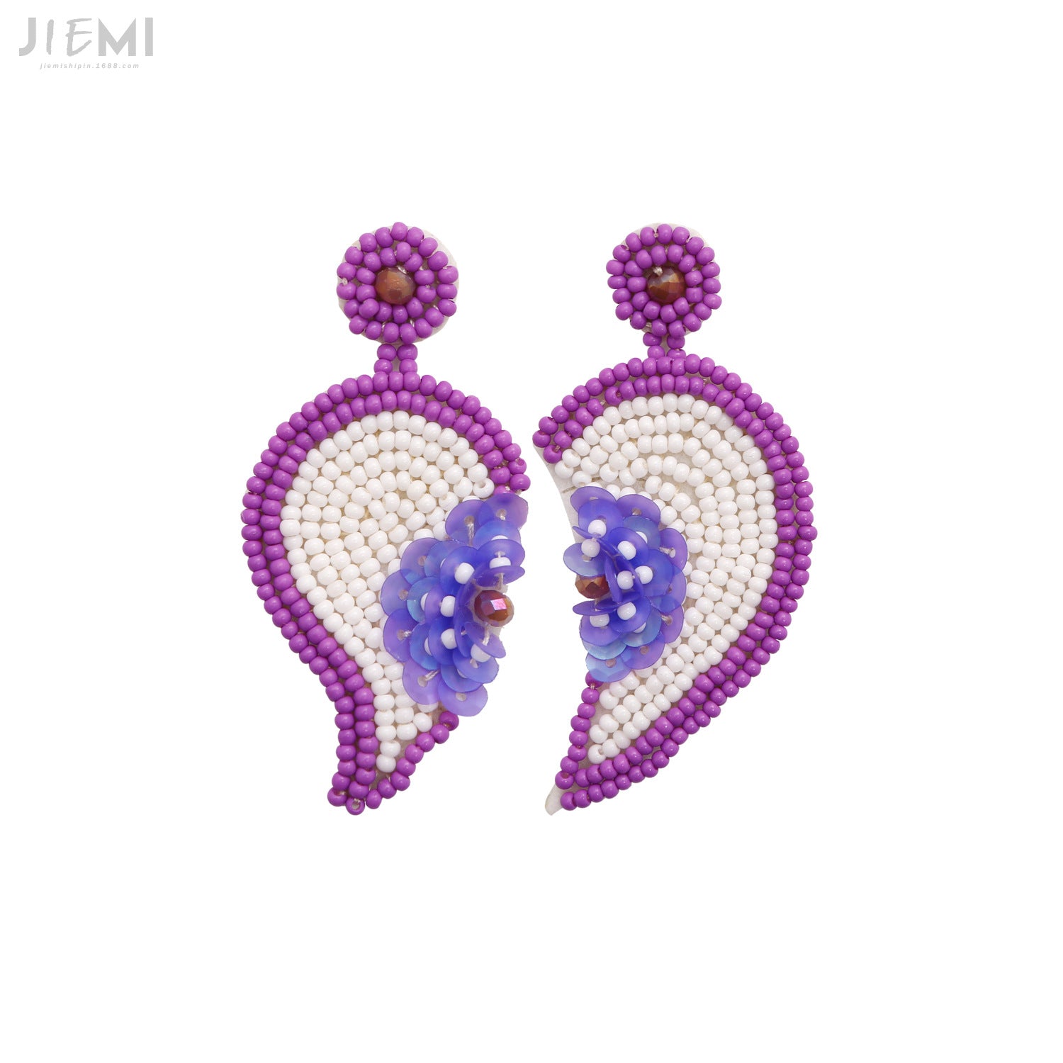 Wholesale Valentine's Day Handwoven Heart Flower Asymmetric Sequined Rice Bead Earrings