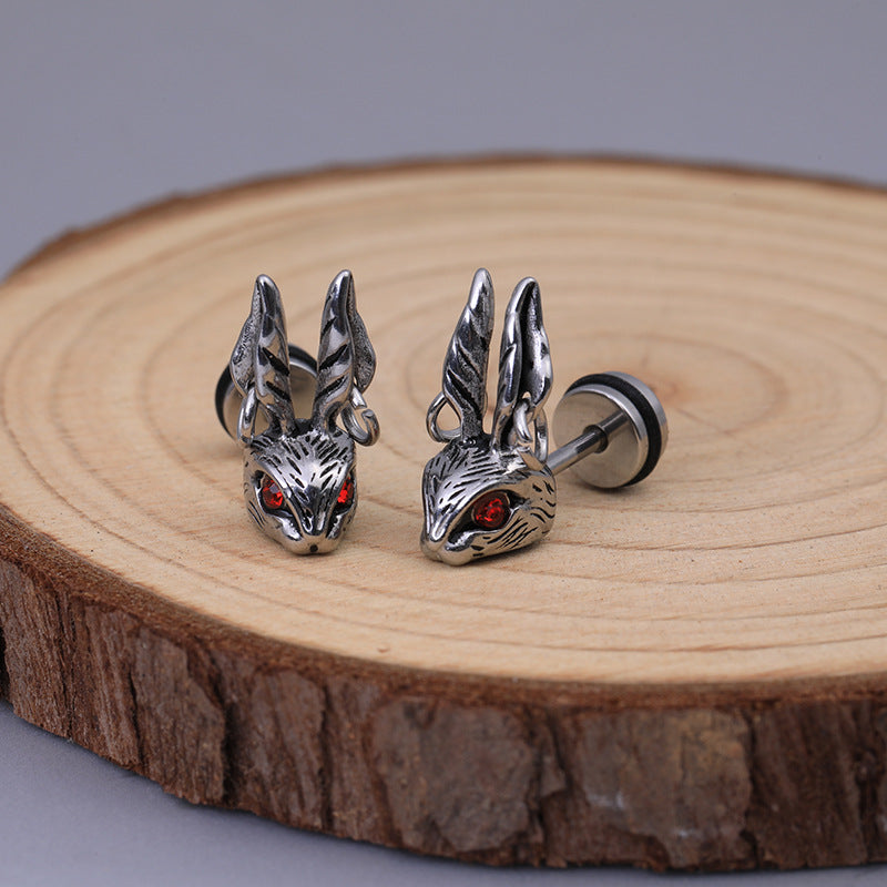 Wholesale Crimson Eyes Rabbit Titanium Steel Earrings