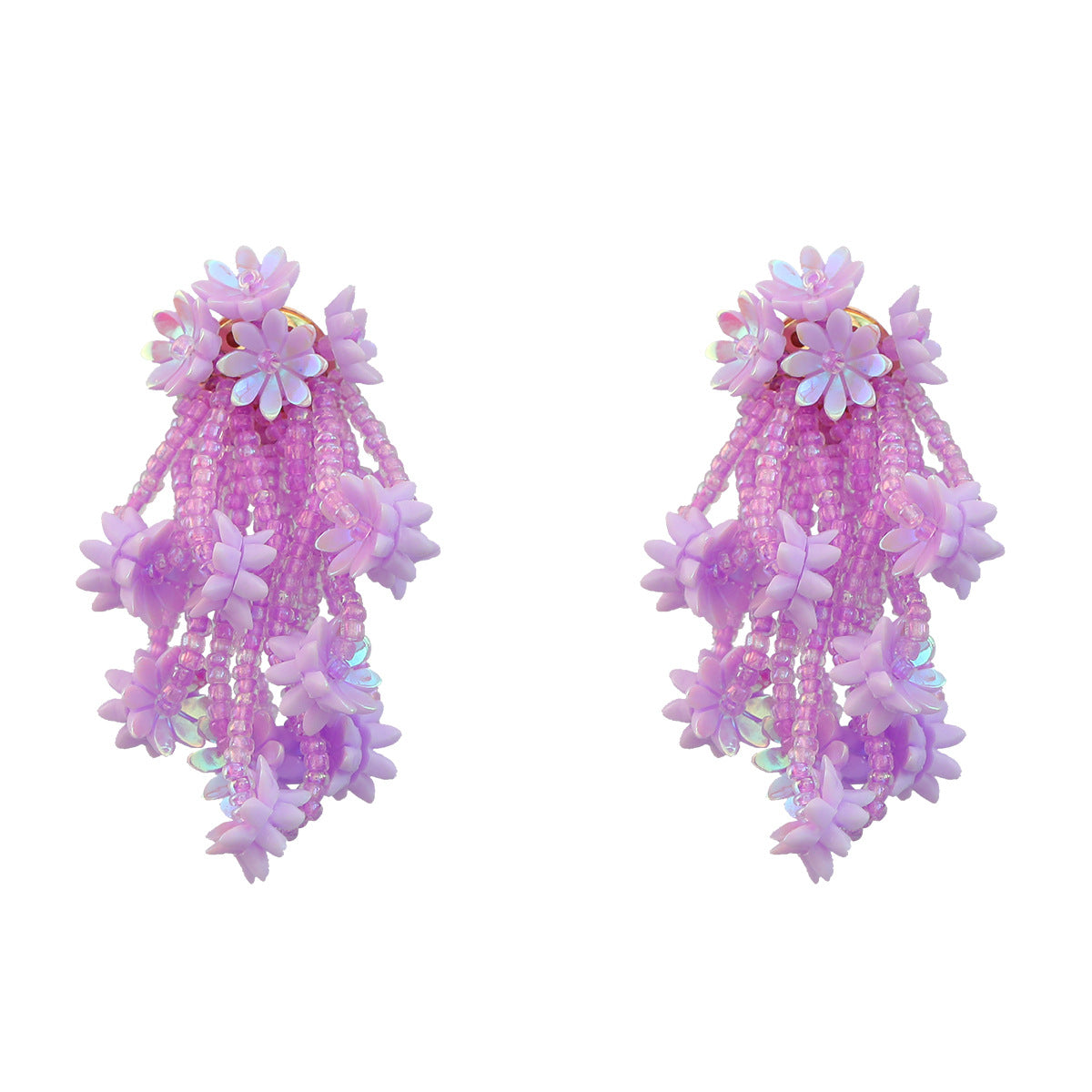 Wholesale multi-layered rice beads tassel flower resin flower earrings ACC-ES-JL021