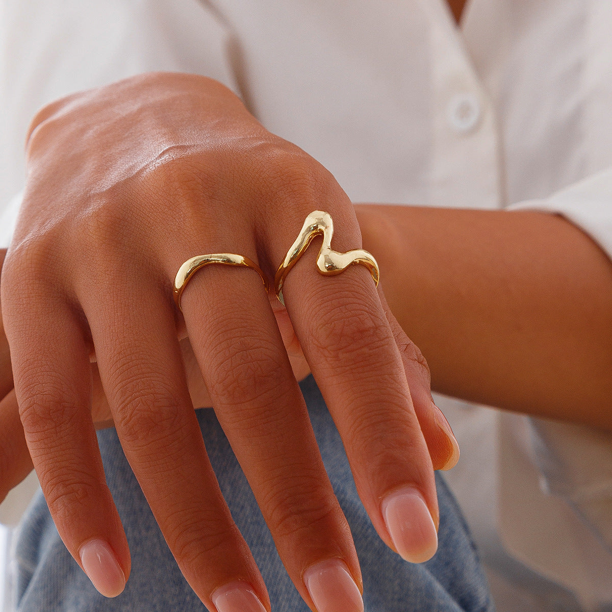 Wholesale Batch of metal style liquid lava open ring irregular wave stacking ring set