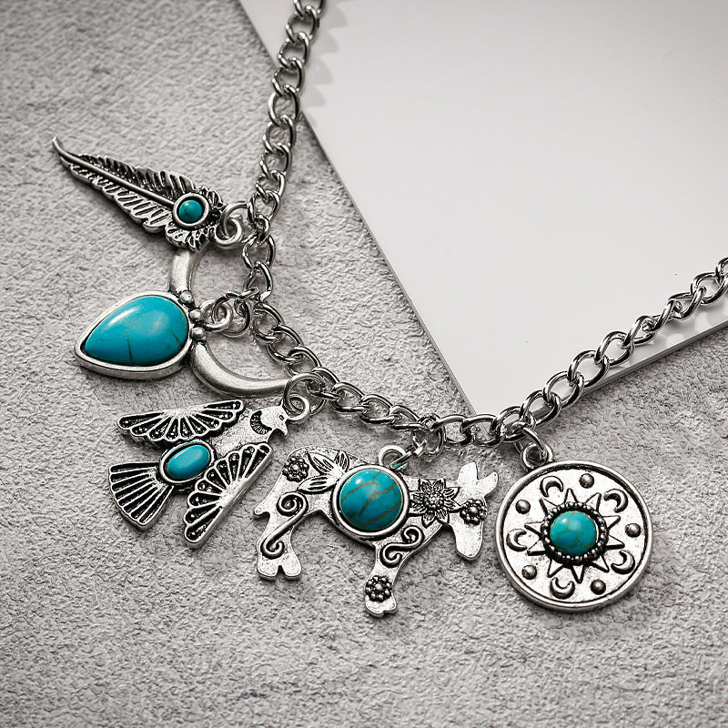 Wholesale Ethnic Retro Style Turquoise Alloy Diy Bracelet Necklace Pendant Accessories ACC-PT-Yongc003