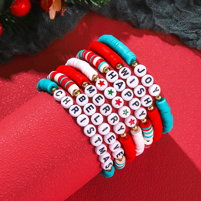 Wholesale Christmas Snow Tower Christmas Tree Polymer Clay Multi-layer Stacking Bracelet ACC-BT-Zhey007