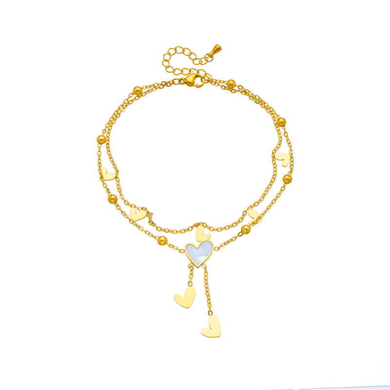 Wholesale Love Pendant Titanium Steel Multi-layer Stacking Anklets ACC-AS-QianYue002