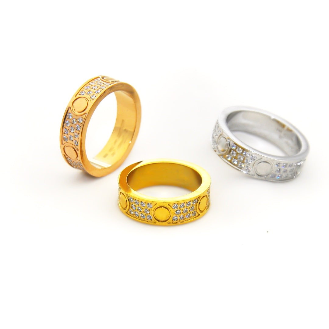 Wholesale Fashion Titanium Steel Starry Rose Gold Diamond-Encrusted Couple Ring Jewelry Accessory