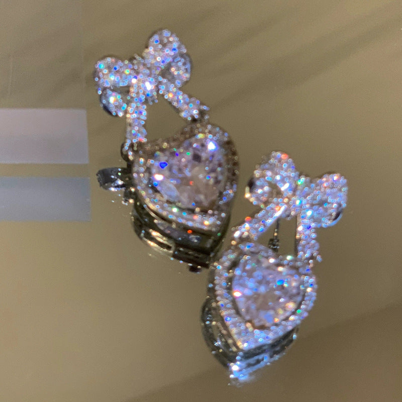 Wholesale diamond bow pink lovely stud earrings