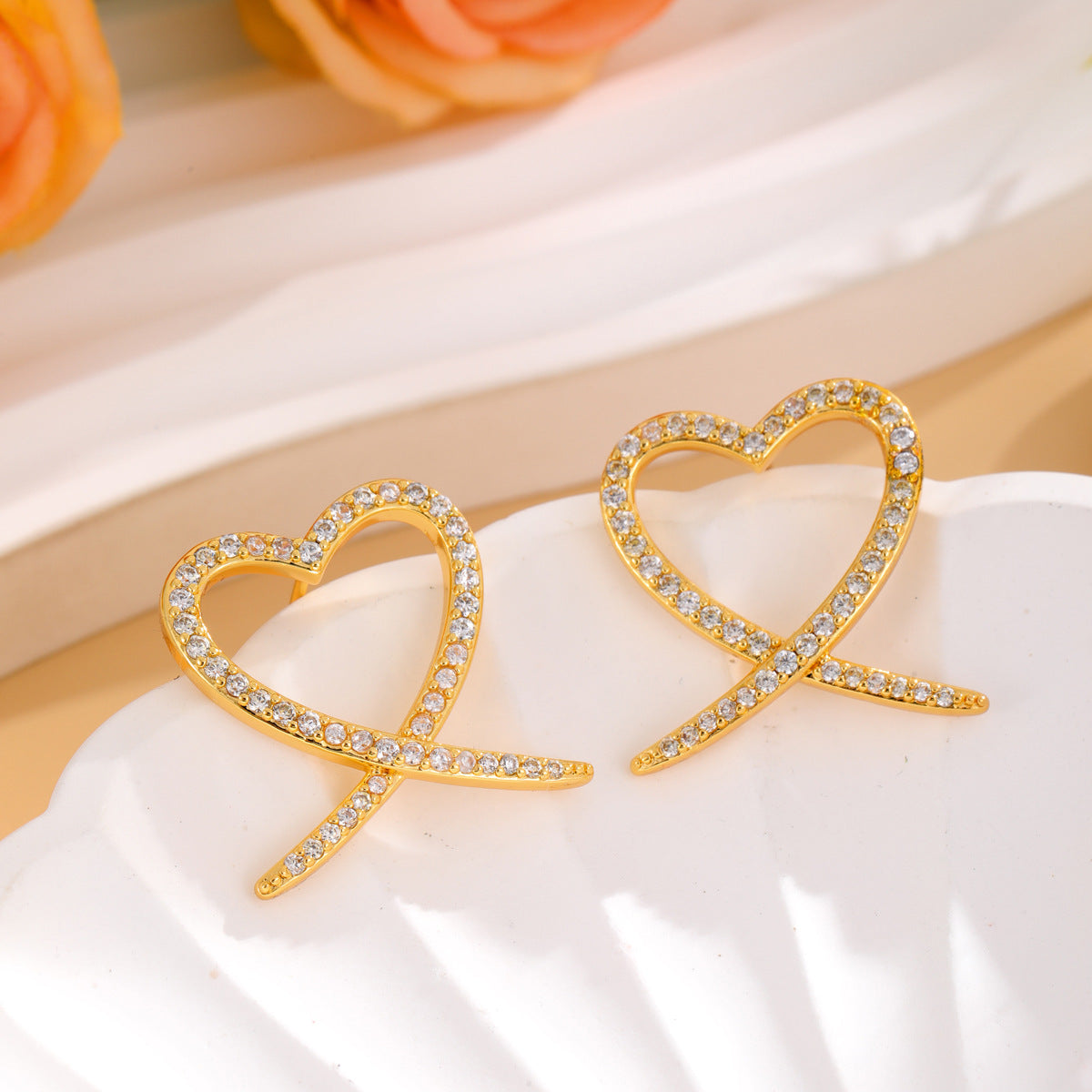 Wholesale stainless steel  earrings micro-inlay love light luxury jewelry earrings