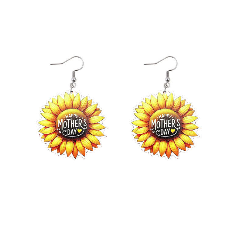 Wholesale Mother's Day MOM Rainbow Sunflower Wooden Earrings ACC-ES-YiYuan007