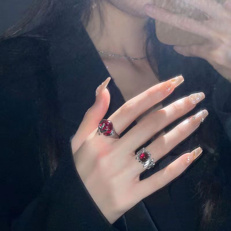 Wholesale Trendy Geometric Red Stone Open Ring For Women Alloy Fashion Accessory Everyday Wear