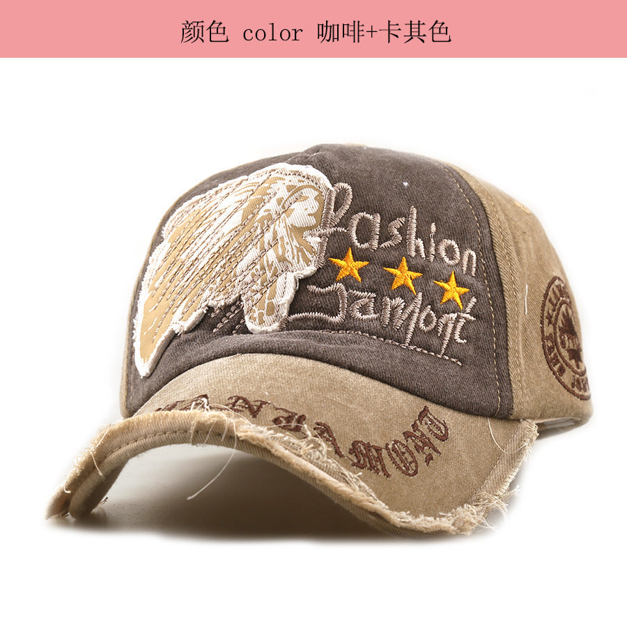 Wholesale Men' s Casual Vintage Baseball Cap,  Distressed Solid Black Gray with Letter Embroidery,  Outdoor Sun Hat