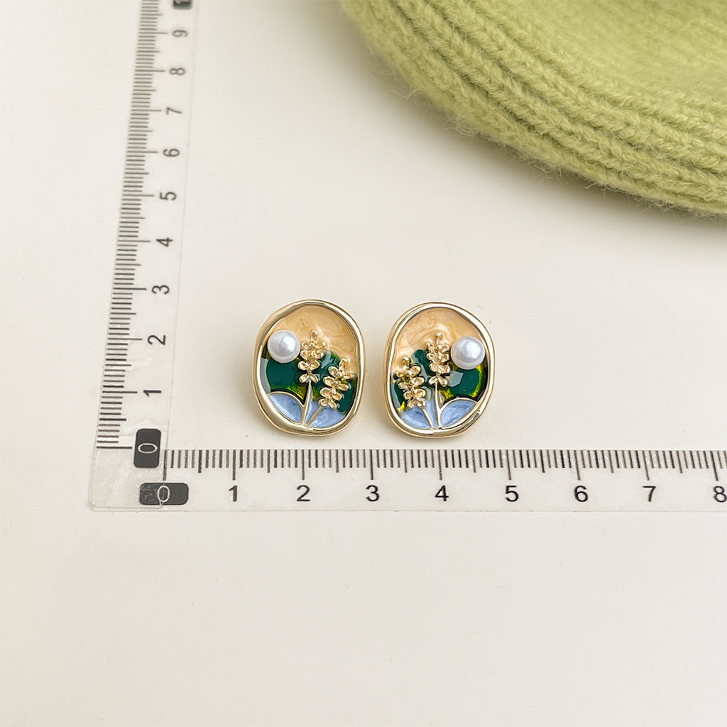 Wholesale Retro Green Oil Drop Flower Earrings