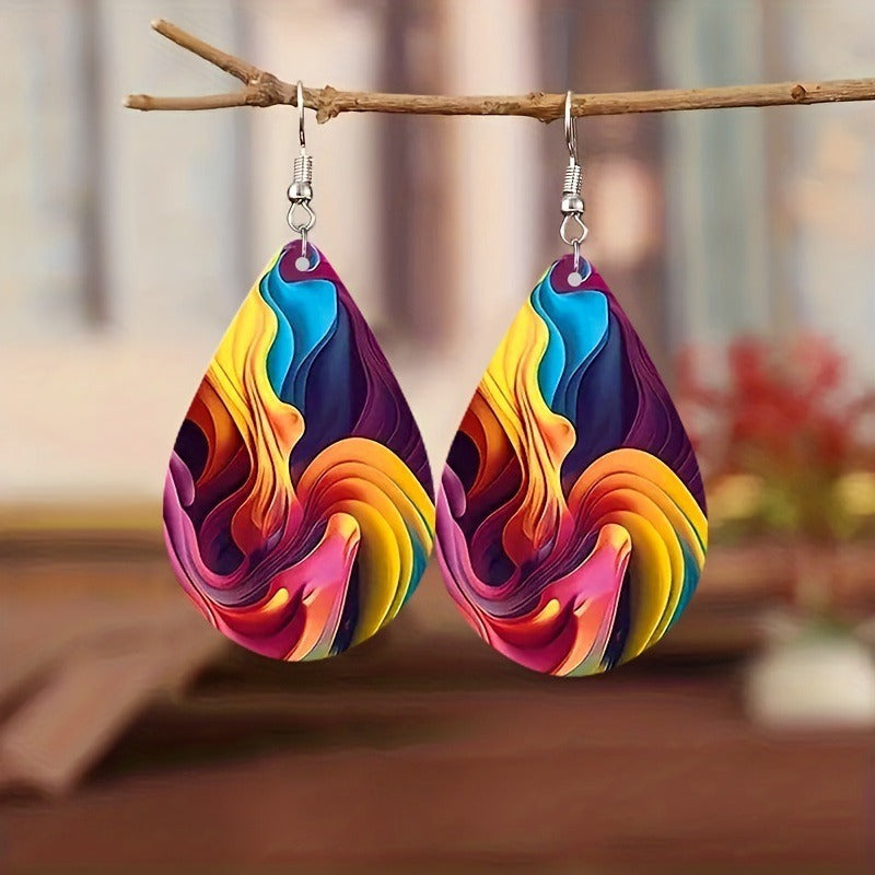 Wholesale Retro Bohemian Exaggerated Creative Popular Color Pattern Drop Earrings