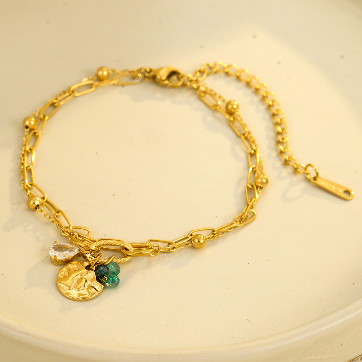 Wholesale Light Luxury  Stainless Steel Bracelet Water Drops Zircon Pearl Pendant  Bracelet Jewelry