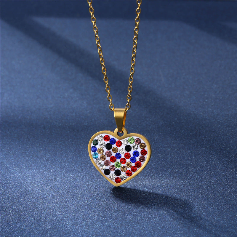 Wholesale Stainless Steel Diamond Heart Shape Necklaces  ACC-NE-MinM005