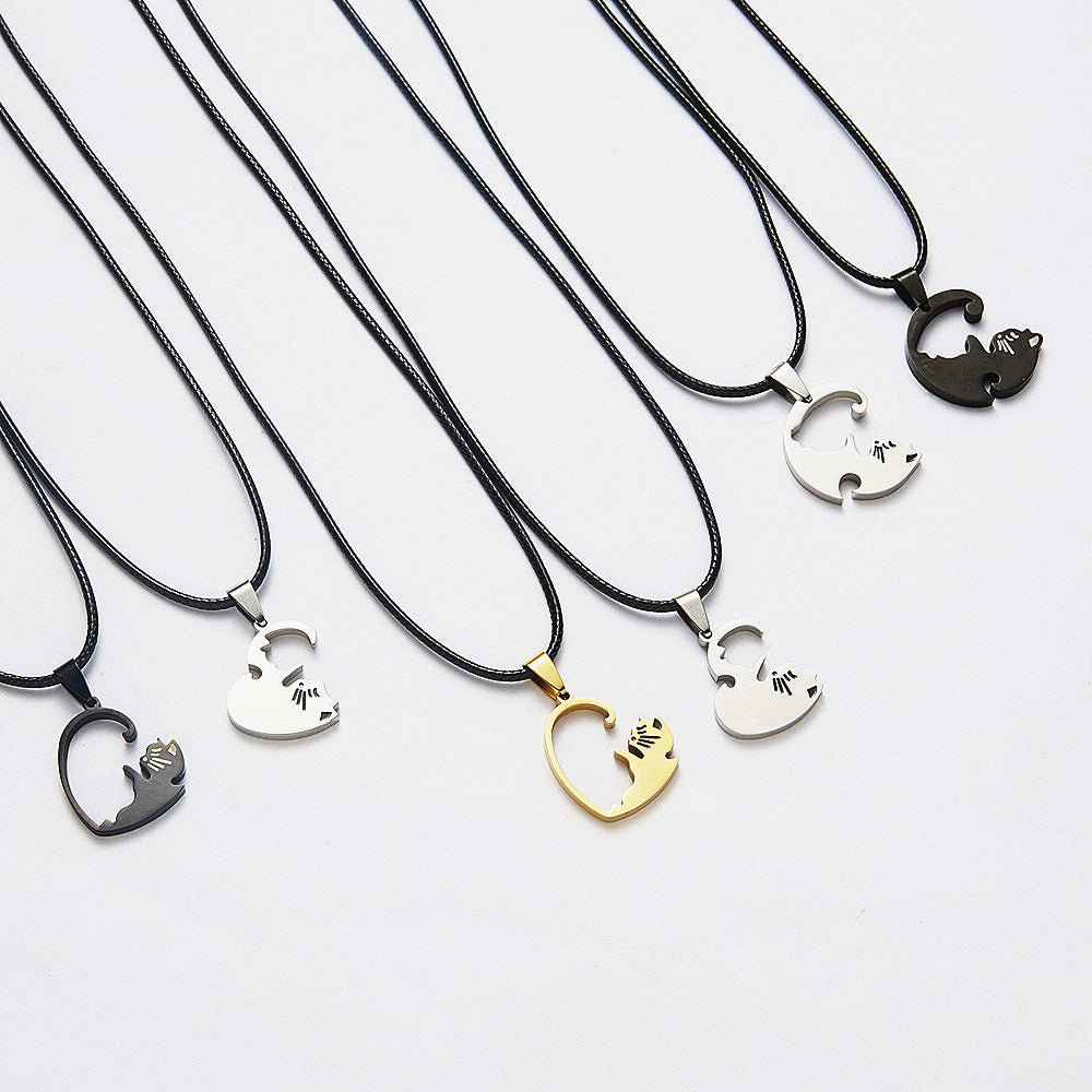 Wholesale Splicing Stainless Steel Love Black and White Cat Necklaces ACC-NE-Hanyu005