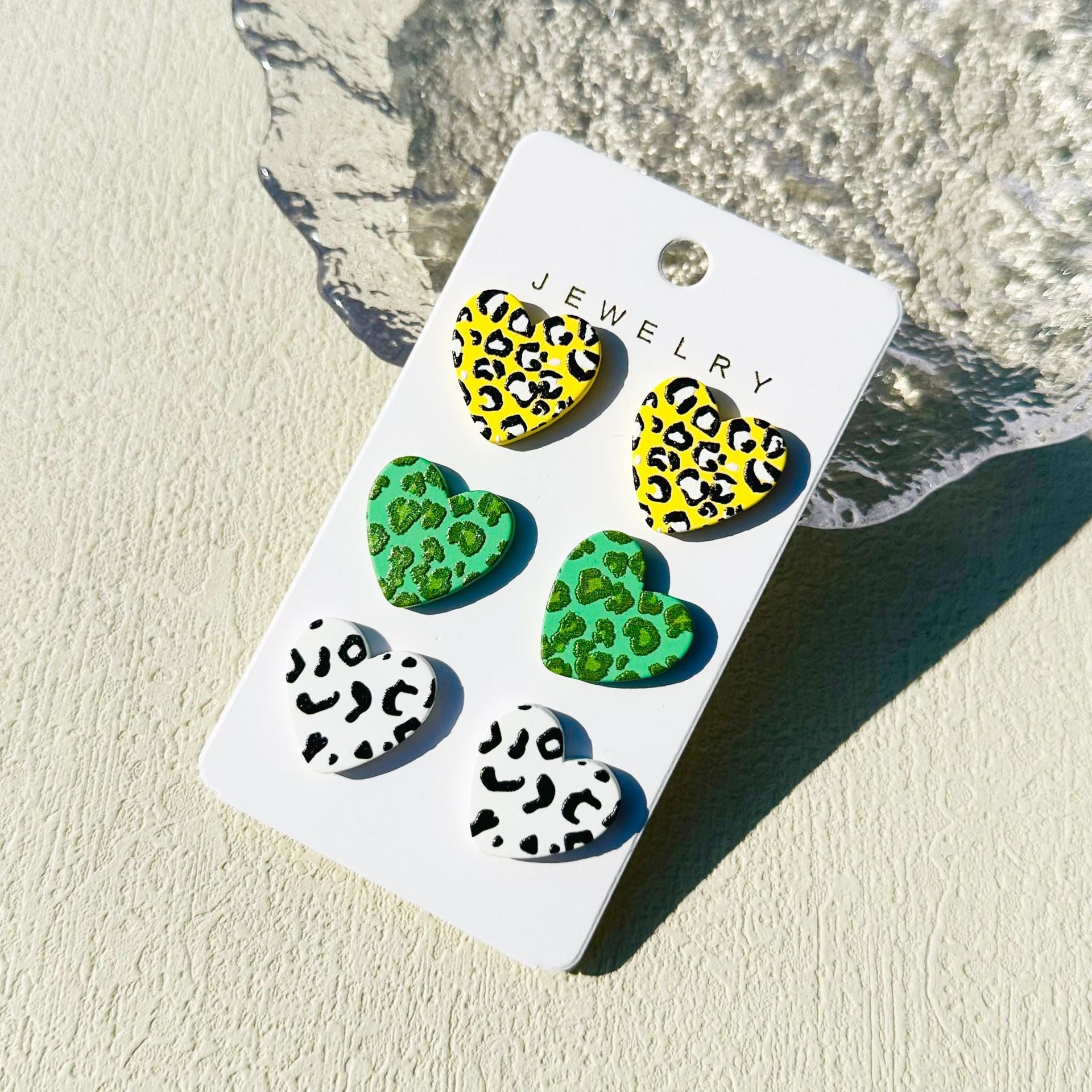 Wholesale  3pcs/set Valentine's Day Denim love paint printing clay texture stud earrings