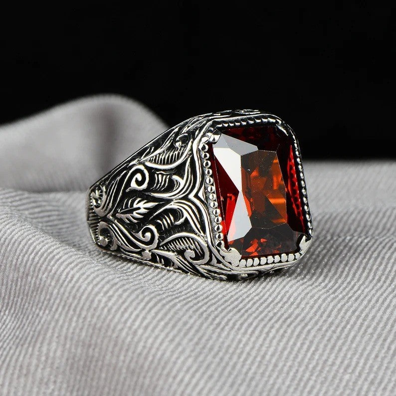 Wholesale Inlaid Square Red Zircon Men's Vintage Rings ACC-RS-Yudie012