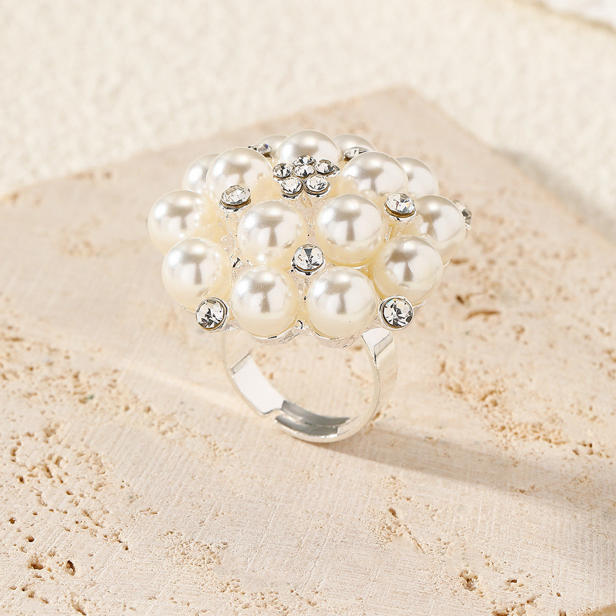 Wholesale Diamond-Embellished Flower Ring  Adjustable rings