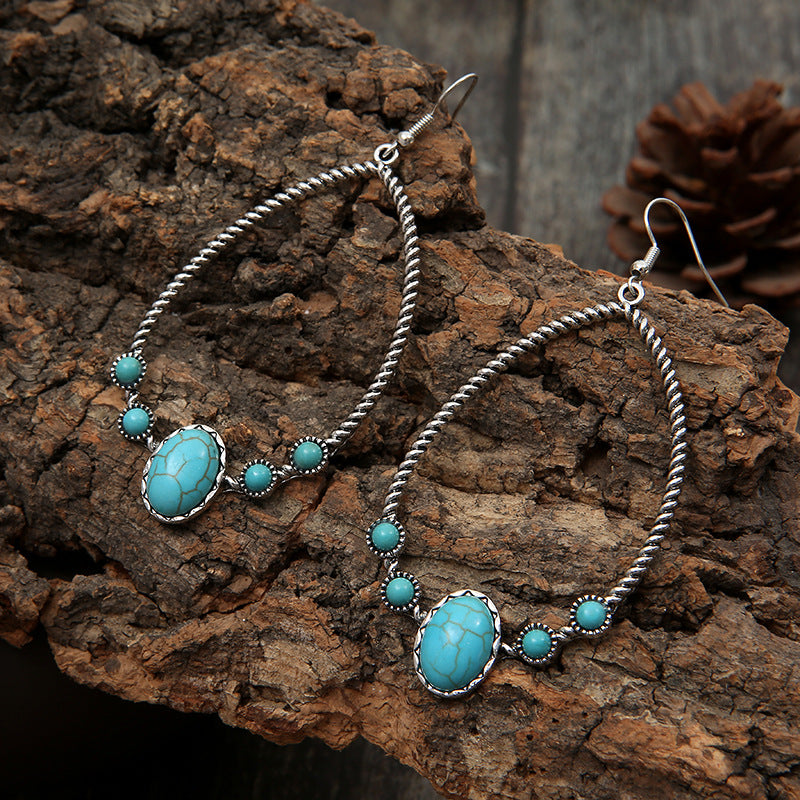 Wholesale Retro Statement Drop Earrings Turquoise Color Design for Wedding Party Gift Jewelry Accessory