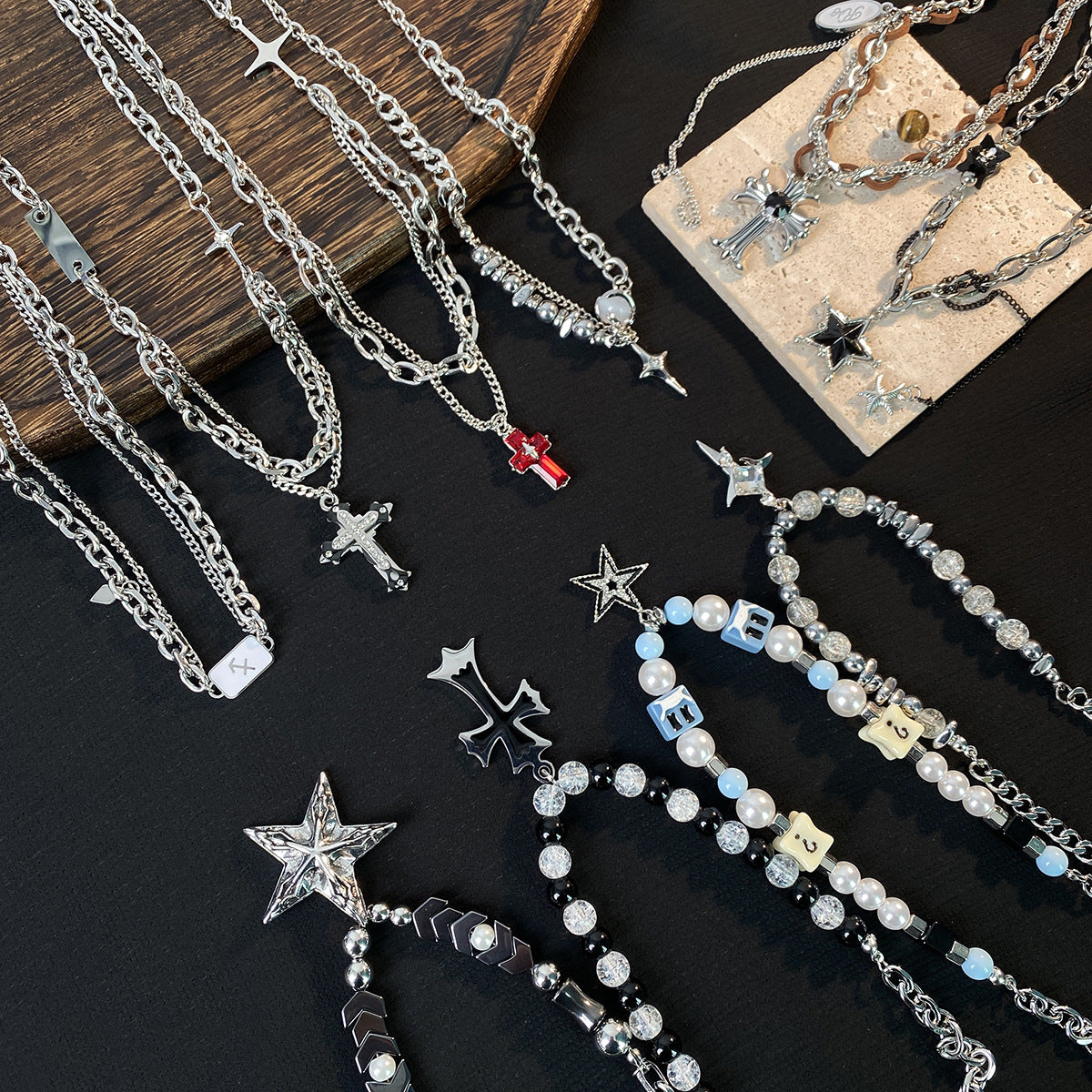 Wholesale Double Layer Splicing Necklace Titanium Steel Sweater Chain Long Necklace ACC-NE-NS003