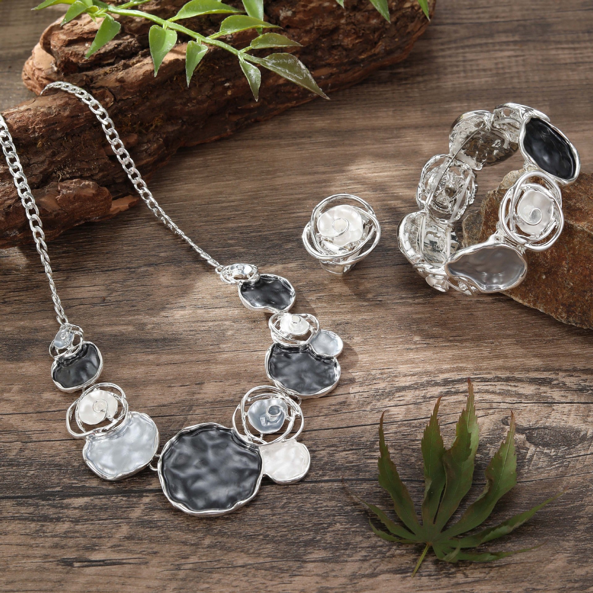 Wholesale Colorful Oil Painting Rose Flower Ring Bracelet Necklace Set ACC-NE-Taol004