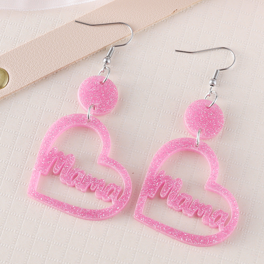 Wholesale  mother's day pink  hollow love  pendant acrylic  double-sided earrings