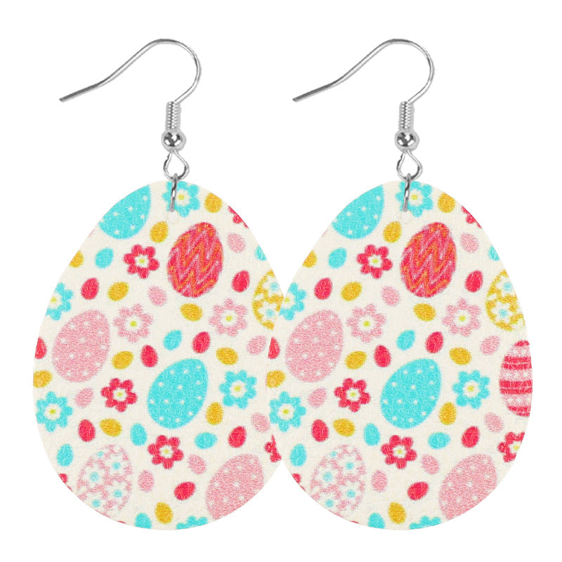 Wholesale  Easter Egg Rabbit Carrot Cute Cartoon Print Women's Leather Earrings