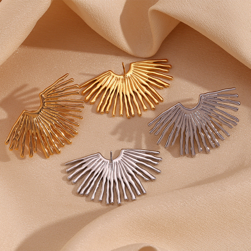 Wholesale Stainless Steel Earrings 18K Gold Plated Earrings Exaggerated Ray Fan Earrings ACC-ES-MengJ003