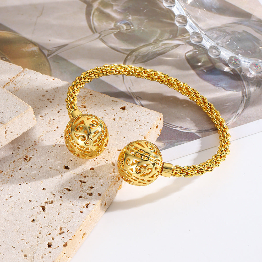 Wholesale round hollow twist spiral bracelet opening adjustable women' s  bracelet