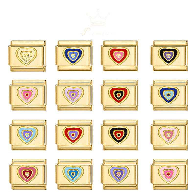 Wholesale Stainless Steel DIY Heart Shaped Bracelet Charms Electroplated Gold Colorful Love Theme Jewelry Making Accessories
