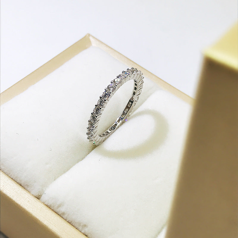 Wholesale S925 Silver Color Ring Simple Thin Row Diamond Rings ACC-RS-LLT006