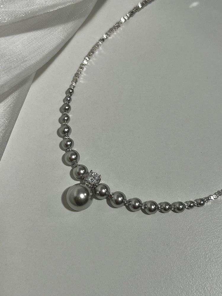 Wholesale Fashion Niche Broken Silver Pearl Necklace Clavicle Chain Choker Necklace ACC-NE-Mengx001
