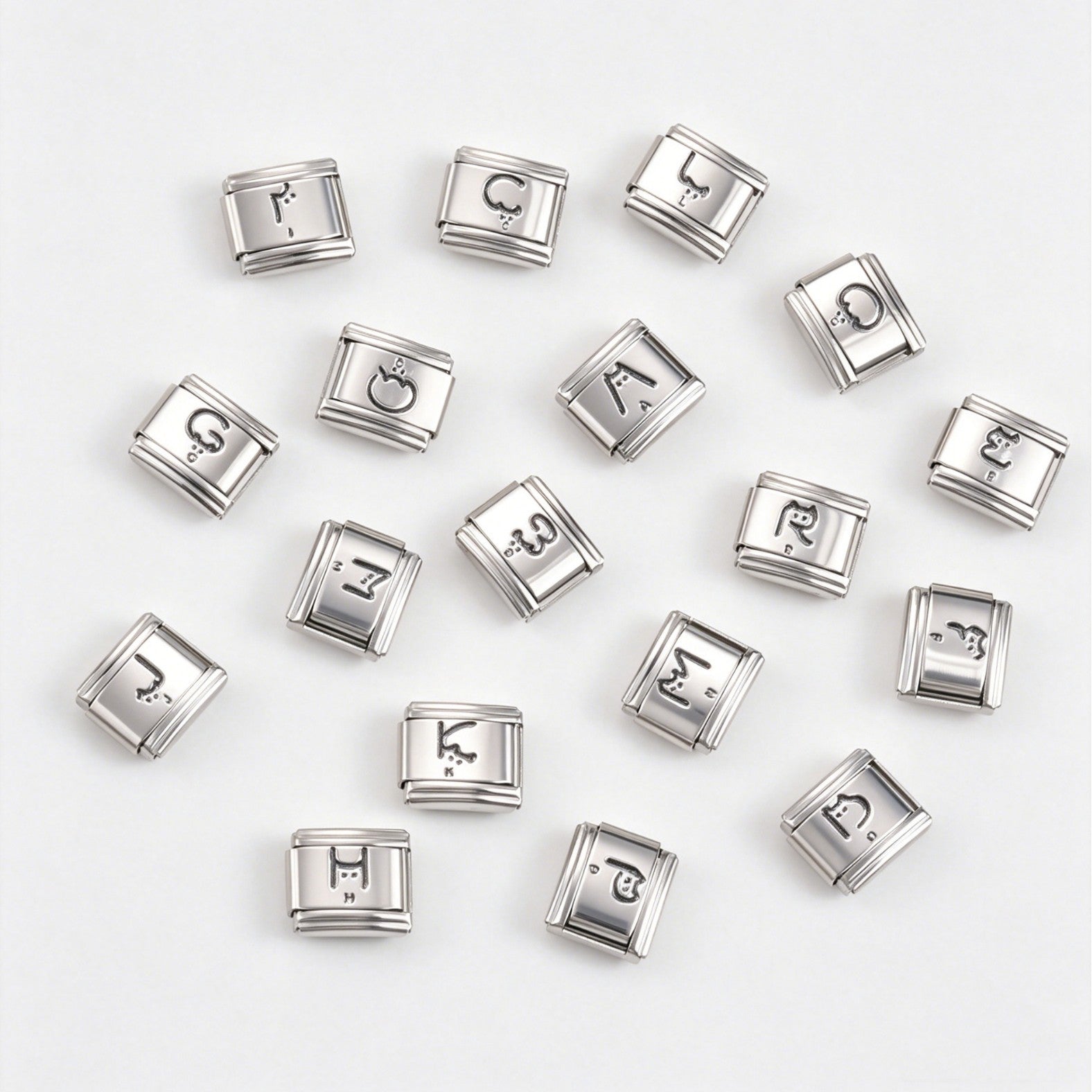 Wholesale Stainless Steel Polished 9mm Elastic DIY Bracelet with Black Alphabet Beads and LUCK Charm Unisex Jewelry Accessory