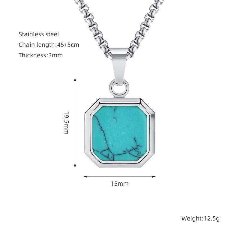 Wholesale Titanium Steel Blue Turquoise Black Square Pendant 18K Necklace ACC-NE-ZhongYao003