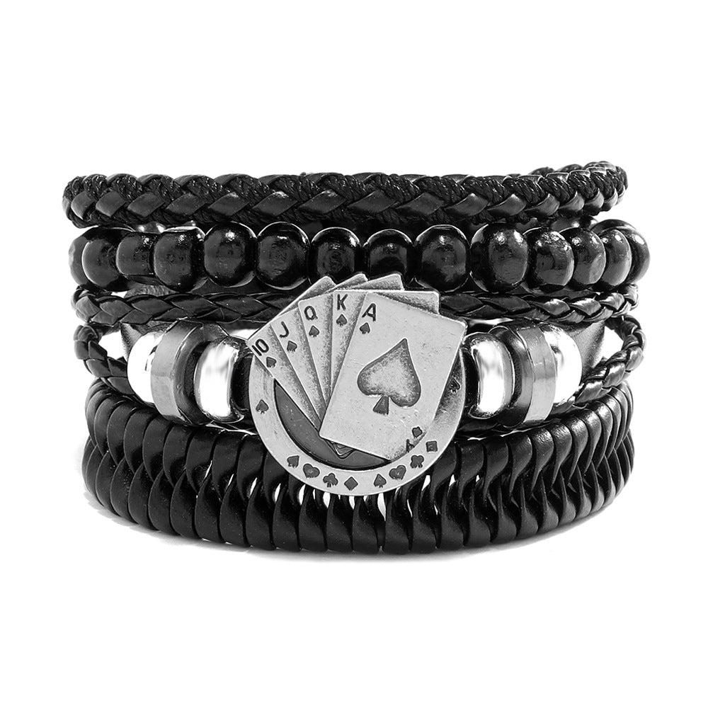 Wholesale DIY Vintage Braided Leather Skull Punk Bracelet Set ACC-BT-Saih019