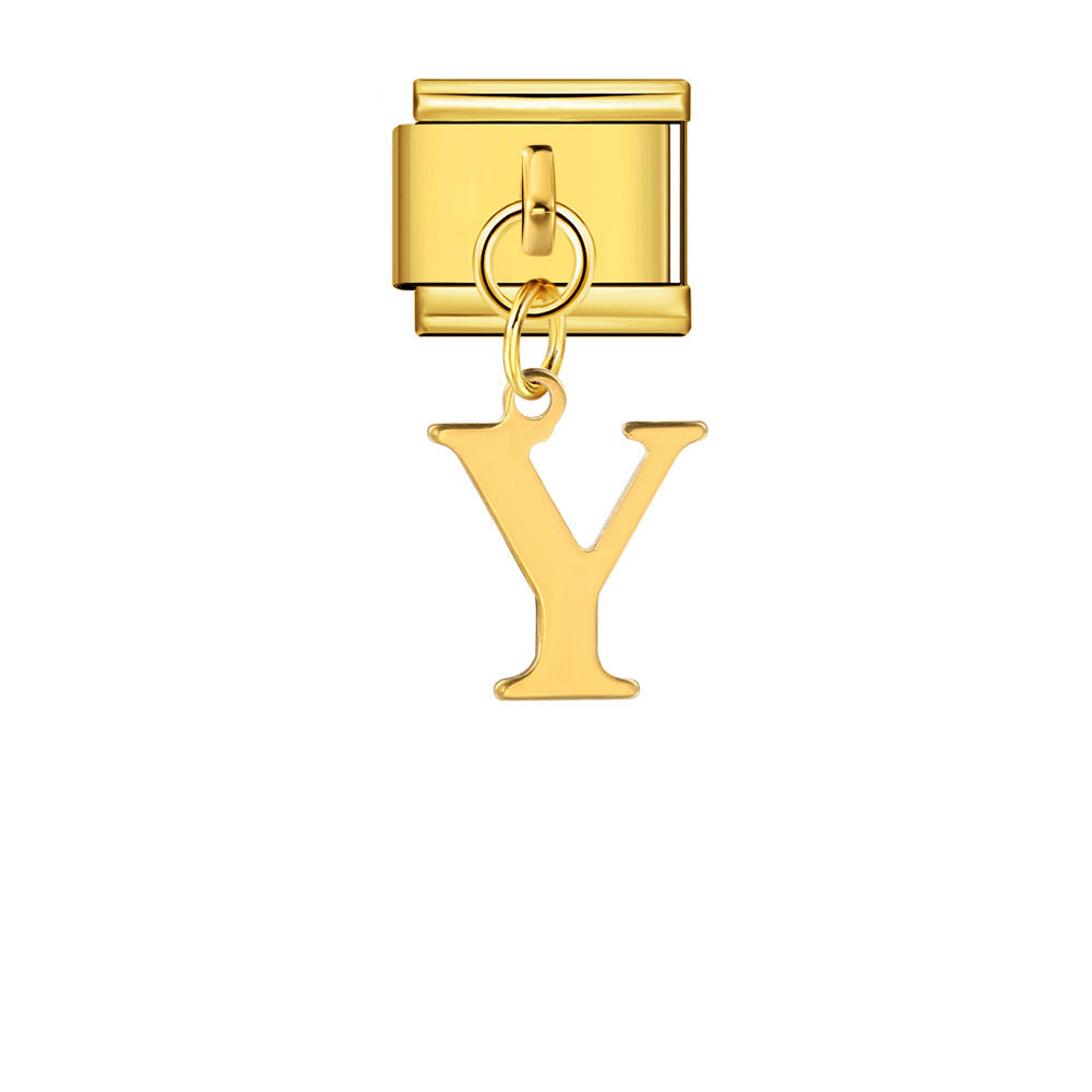 Wholesale Italian Charm Bracelet 9mm DIY Gold Simple Letter Creative Stainless Steel Composable Bracelet