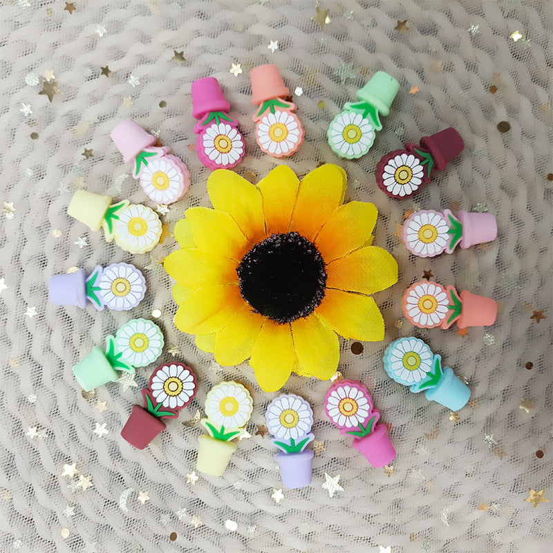 Wholesale Random 10pcs Potted Daisy PVC Soft Glue Focal Beads DIY Beaded Pen Accessories