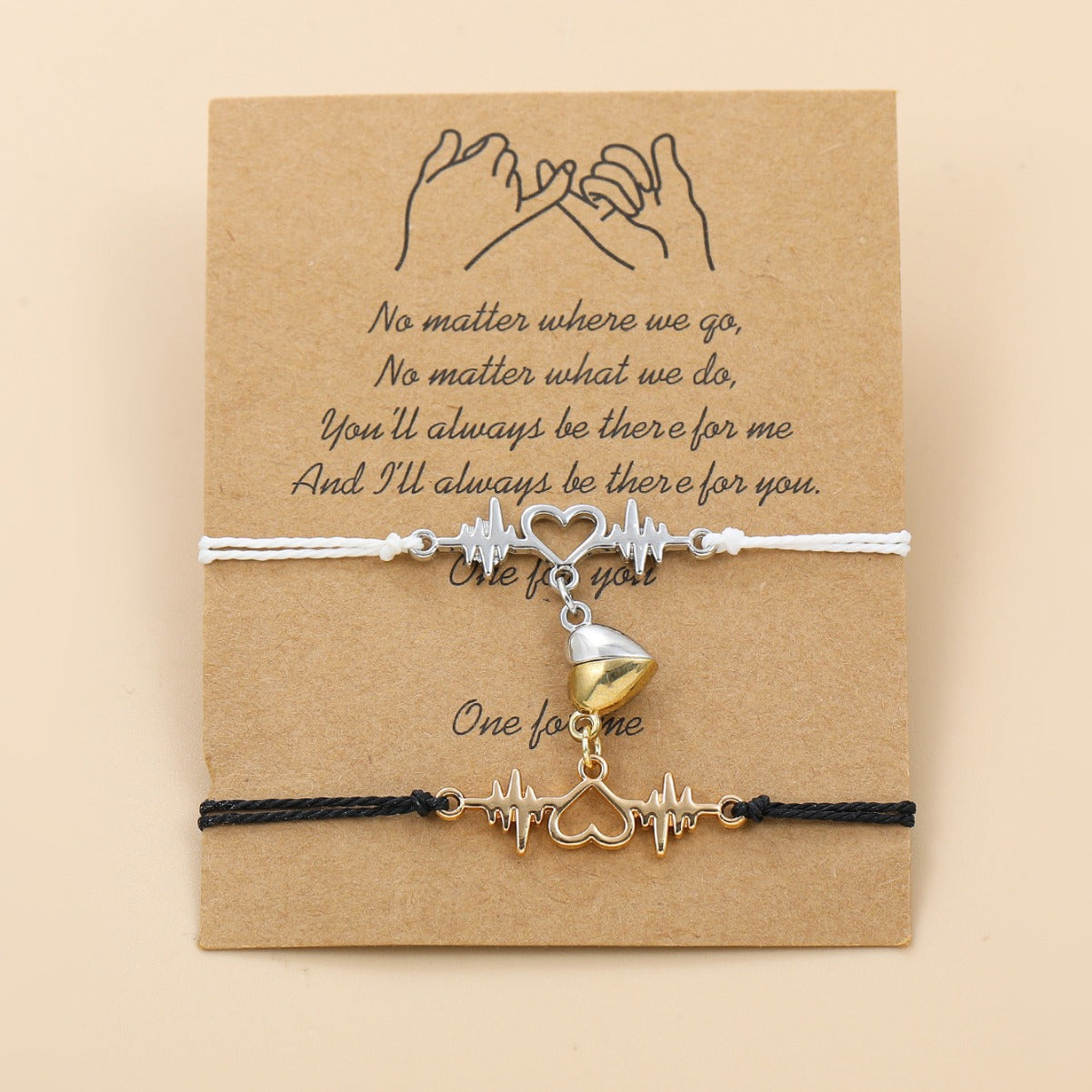 Wholesale  Magnet Electrocardiogram  Black and White Braided Love Magnet Bracelet suit